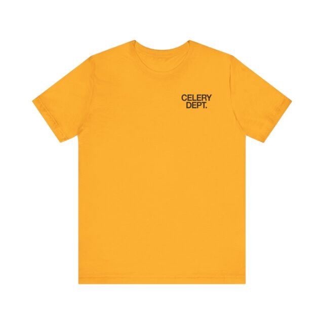 Front view of the Celery Dept. tee in athletic gold