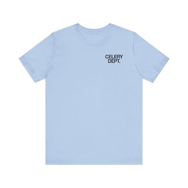 Front view of the Celery Dept. tee in baby blue