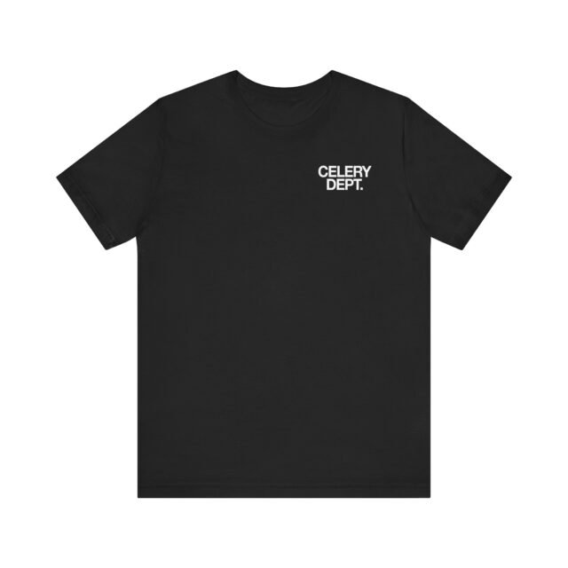 Front view of the Celery Dept. tee in athletic black