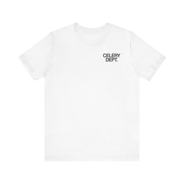 Front view of the Celery Dept. tee in athletic white