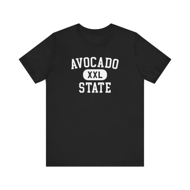 Front view of the Avocado State tee in black