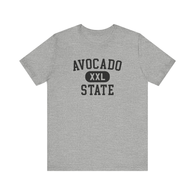 Front view of the Avocado State tee in athletic grey heather